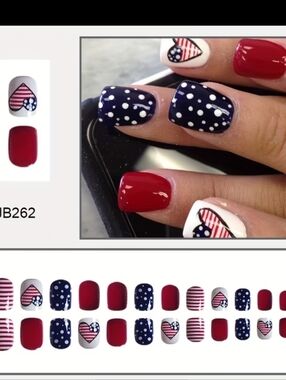 Patriotic Red, Navy & White Press-On Nail Set